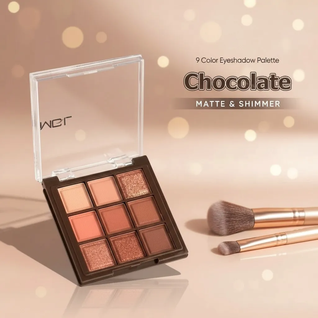 Amy's Diary chocolate 9 color eyeshadow pallete matte and glitter by MGL pigminted finish