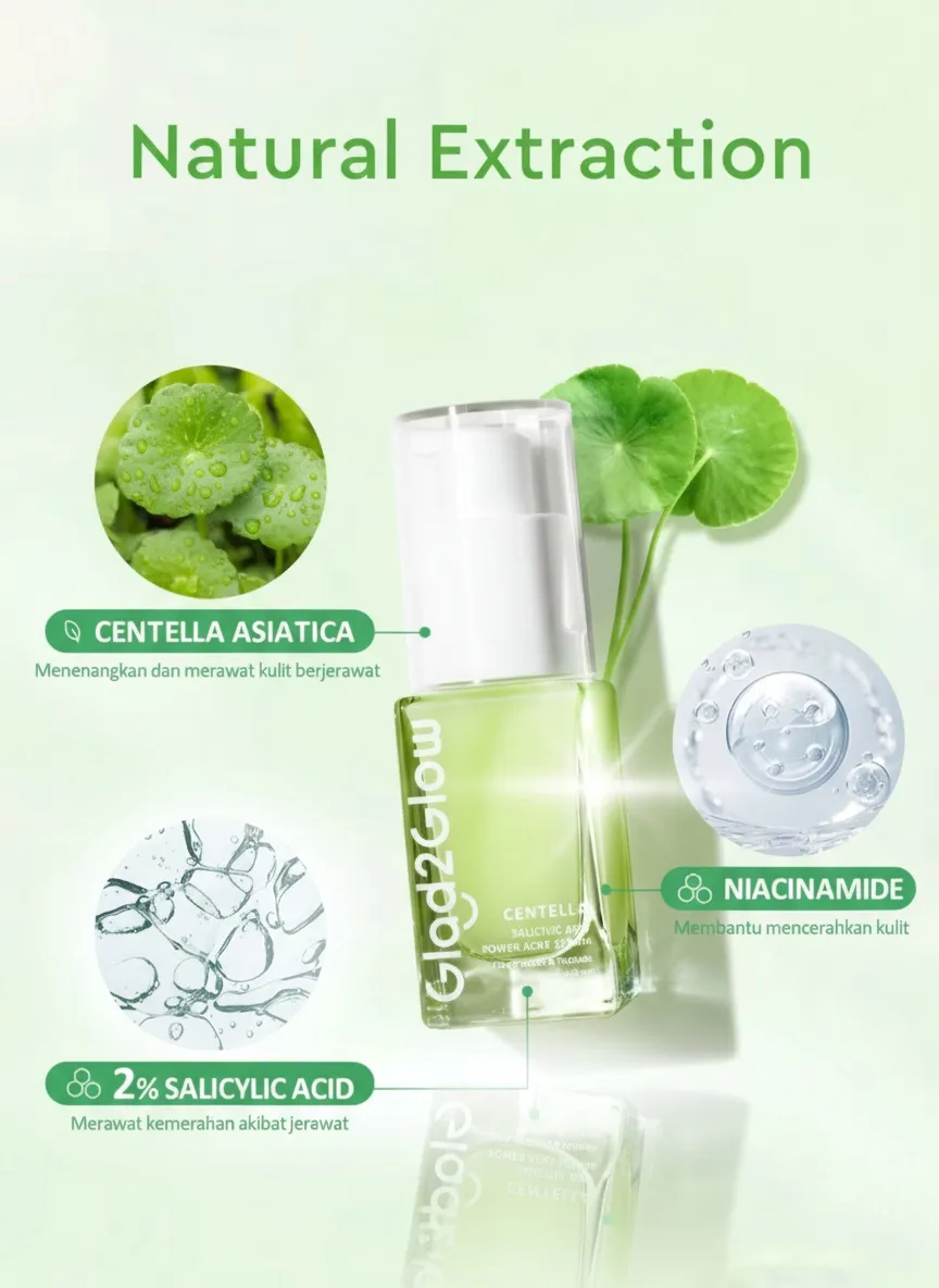 Glad2Glow centella 2% salicylic acid power acne serum skincare wajah eksfoliasi wajah skincare bpom
