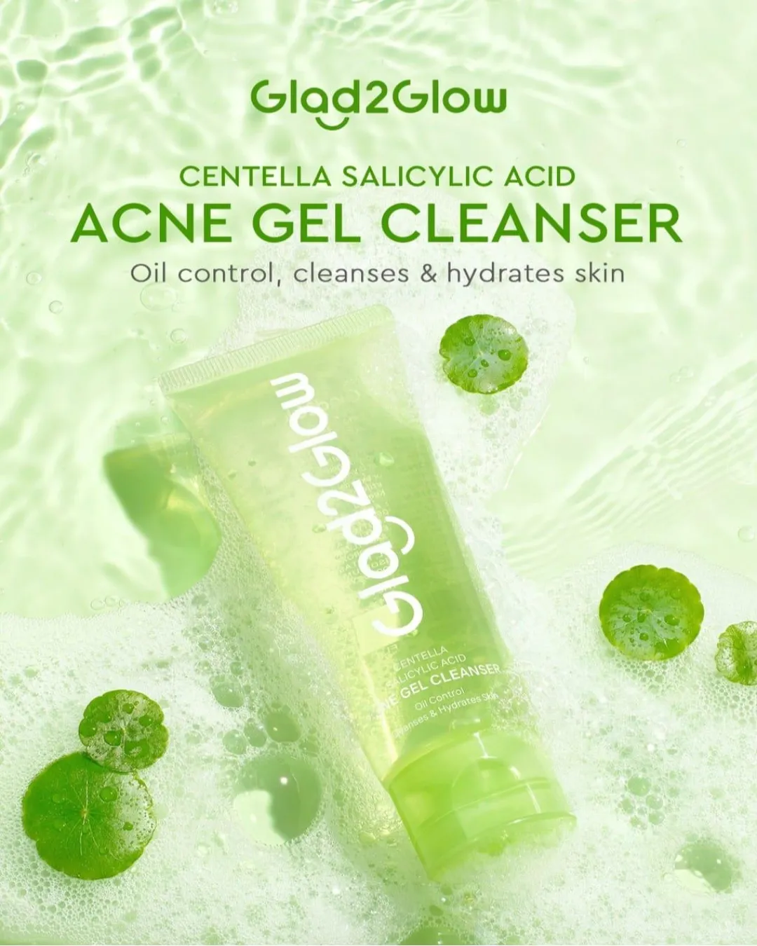 Glad2Glow centella salicylic acid acne gel cleanser facewash