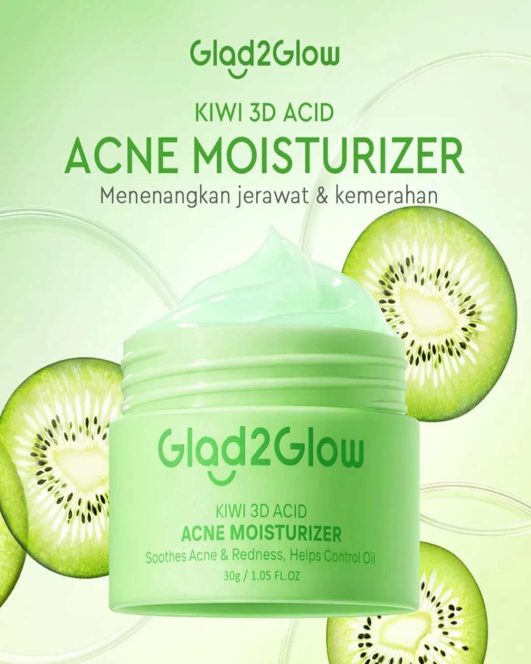 Glad2Glow kiwi 3D acid acne moisturizer pelembab wajah