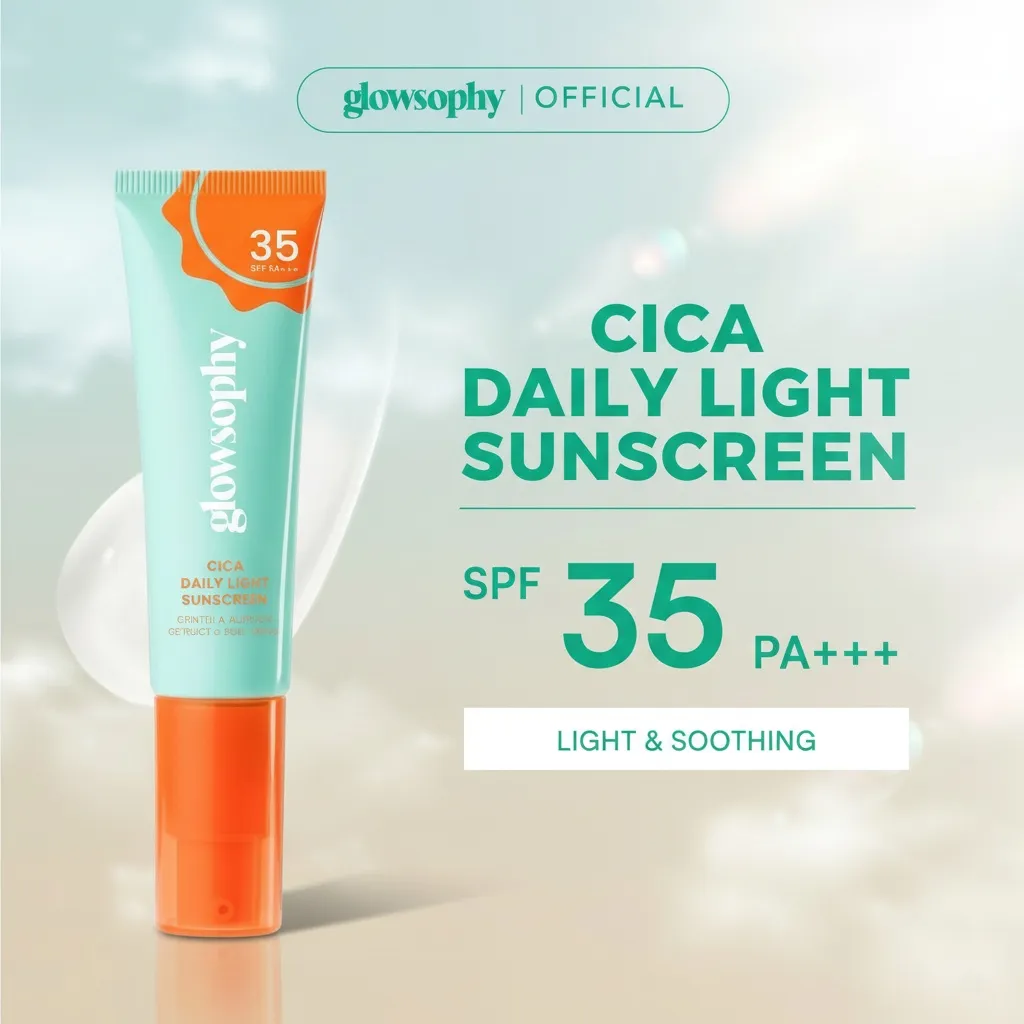 Glowsophy cica daily light sunscreen SPF 35 PA+++ Light & soothing sunblock wajah pelembab skin matahari