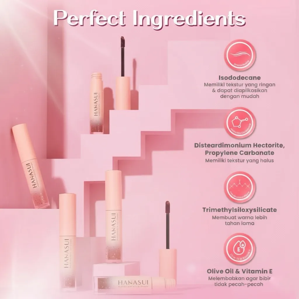 Hanasui Mattedorable Lip Cream - velvet matte finish melembabkan ringan dan tahan lama